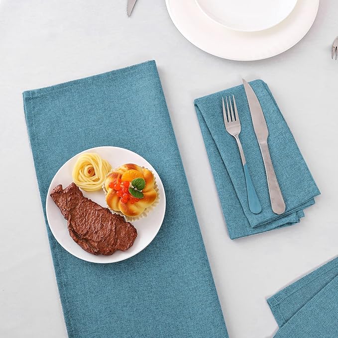 H.VERSAILTEX Linen Textured Cloth Napkins Set of 12 (18" X 18") Linen Textured Dinner Napkins Waterproof Extra Soft Thick Durable Reusable Napkins with Hemmed Edges, Heather Storm Blue