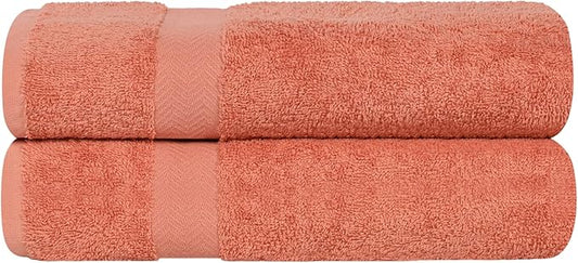 Superior 2-Piece Cotton Bath Sheet Set, Large Towels for Body, Quick Dry, Bathroom Essentials, Guest/Master Bath, Shower, Home Accessories, Apartment, Airbnb, Franklin Collection, Coral