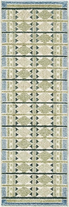 Nourison Home Nordic Green Blue 2' x 6' Area Rug - Easy Clean, Non Shedding, Bed Room, Living Room, Dining Room, Kitchen (6' Runner)