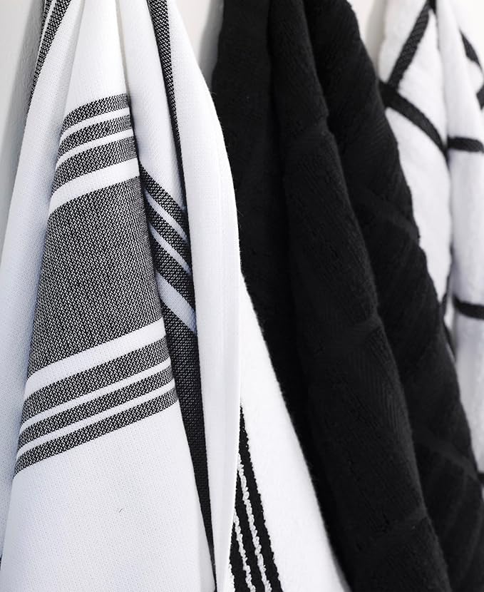 All-Clad Dual-Purpose Kitchen Towels: Highly Absorbent - 100% Cotton, 17"x30" Dish Towels for Cleaning & Drying Dishes & Glassware, 3-Pack, Black