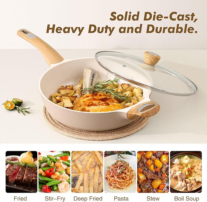 SENSARTE Ceramic Nonstick Frying Pan Skillet with Lid, 13.3 Inch Large Deep Frying Pan, 6 QT Saute Pan, Induction Pan, Healthy Non Toxic Cooking Pan with Helper Handle, PFOA PFAS PTFE Free