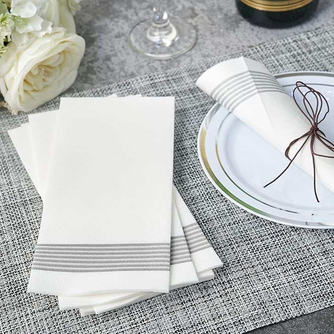 LITOPAK 300 Pack Disposable Guest Towels, Disposable Hand Towels for Bathroom, Paper Dinner Napkins for the Kitchen, Soft, Party Napkins, and Wedding Napkins(Silver)