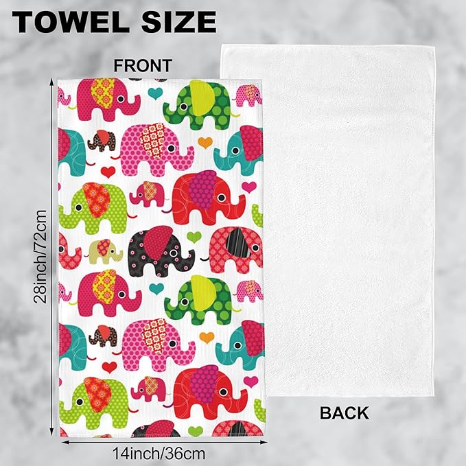 Hand Towels Set of 2 Retro Elephant Towels for Bathroom Soft Absorbent Decorative Hand Bath Towels Dish Towels for Kitchen Sports Gym Yoga Home Decor 14 x 28 in