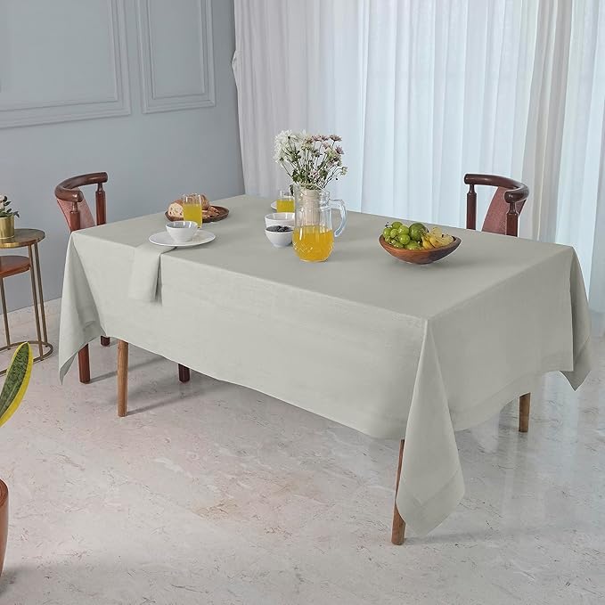 D'Moksha Homes Silver Grey Linen Tablecloth 60 x 84 Inch - 100% Pure Linen Table Cloth for Rectangle Tables - Machine Washable Cloth Tablecloth for Winter, Christmas, Holiday, New Year