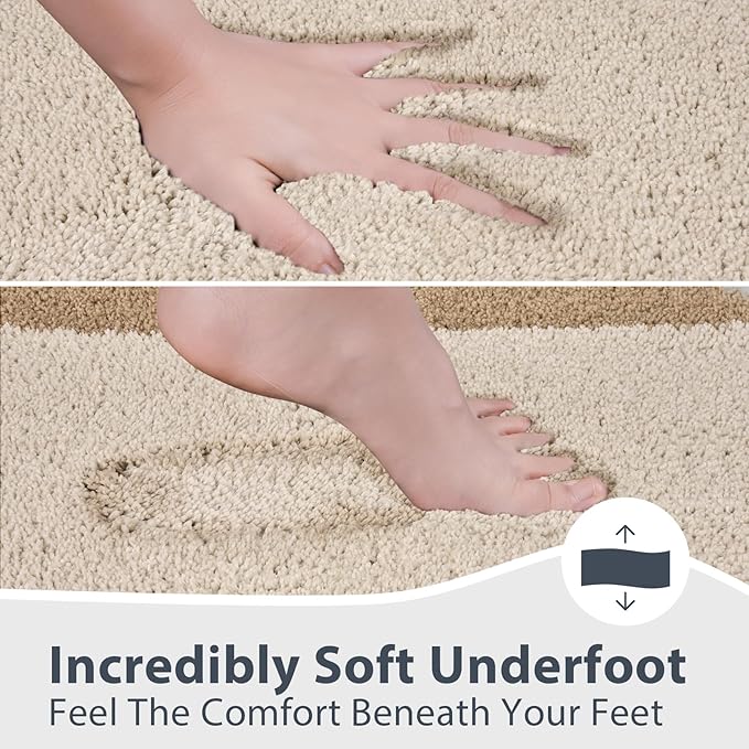 Bathroom Rugs U-Shaped 20" x 24", Non-Slip Extra Soft Absorbent Bath Rugs, Machine Washable Quick Dry Bath Mats for Toilet Base, Beige & Grayish Brown