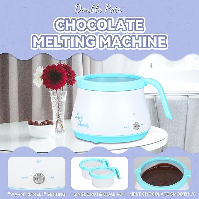 Candy and Chocolate Melting Pot with 2 Pots, Mini Electric Fondue Pot, Melts Candy Chocolate in a Couple of Minutes, Ideal for Cake Pops Cookies Cakes, 2.5 Cups, Aqua