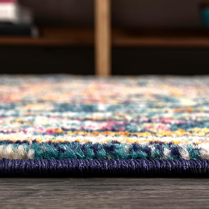 JONATHAN Y Brooklyn Geometric Medallion Blue/Beige Indoor Area Rug, 8x10, Vintage, Bohemian, Easy-Cleaning for Living Room, Bedroom, Kitchen, Pet Friendly, Non-Shedding (MDP207A-8)