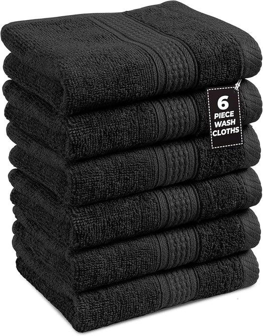 LANE LINEN Hand Towels 6 Pack (16"x28") - 100% Ringspun Cotton Bathroom Hand Towels - Durable, Quick Drying, Super Soft & Absorbent Large Hand Towel Set - Perfect for Regular use - Black Hand Towel