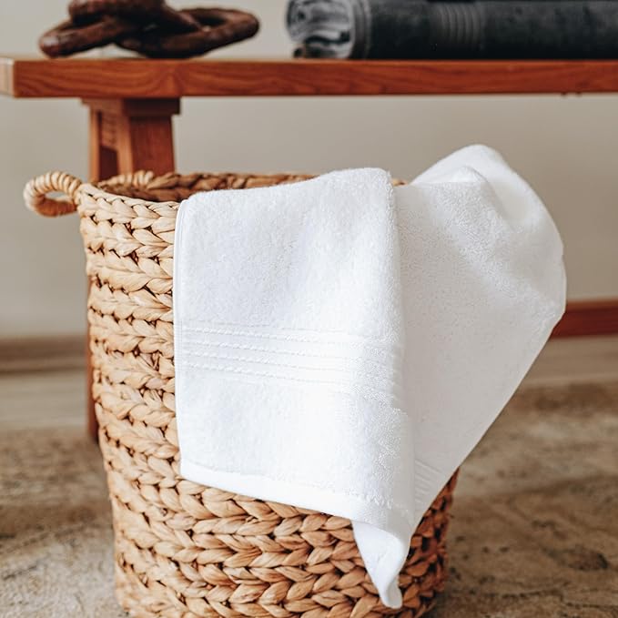 Milara Turkish Super-Plush Bathroom Hand Towels Set 2-Piece | Premium Cotton Hand Towels Set Absorbent, Durable with Hanging Loops | White Color Hand Towel, (16 x 30 Inches)