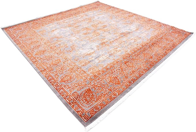 Unique Loom Traditional Classic Intricate Design Distressed Vintage Detail, Area Rug, 8' 0" x 8' 0", Terracotta/Gray