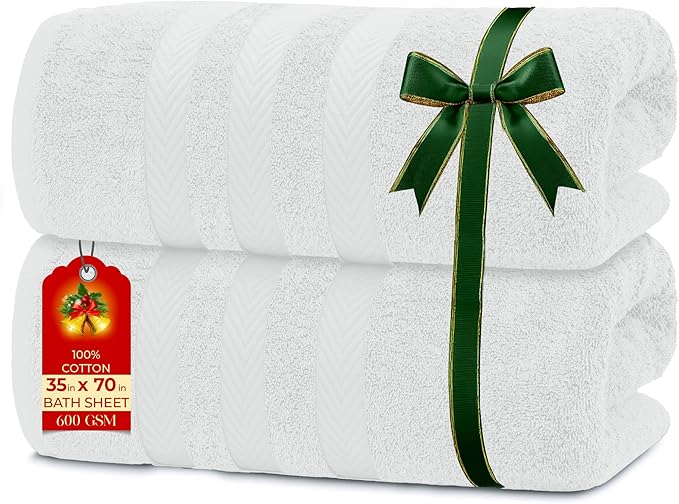 RIVERSIDE Pack of 2 Extra Large Bath Sheets 35 x 70 Inches - 100% Ring Spun Cotton Hotel Quality Oversized Bath Towels - Super Soft, Highly Absorbent & Quicker to Dry - White