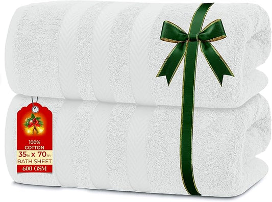 RIVERSIDE Pack of 2 Extra Large Bath Sheets 35 x 70 Inches - 100% Ring Spun Cotton Hotel Quality Oversized Bath Towels - Super Soft, Highly Absorbent & Quicker to Dry - White