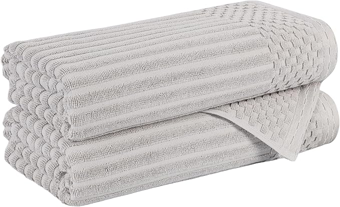 Cotton 2-Piece Solid and Ribbed Bath Towel Set, Bath Towels- 27" x 54", Silver by Superior