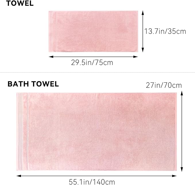 Thmyo Pack of 2 Premium Cotton Super Soft Bathroom Towels Set, 400 GSM Highly Absorbent Towel for Daily Use, Gym, Spa and Hotel, 1 Bath, 1 Hand, Pink