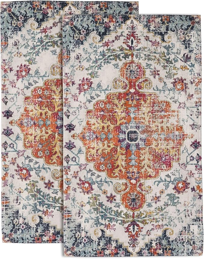 Hand Towels Set of 2 Turkish Carpet Towels for Bathroom Soft Absorbent Decorative Hand Bath Towels Dish Towels for Kitchen Sports Gym Yoga Home Decor 14 x 28 in