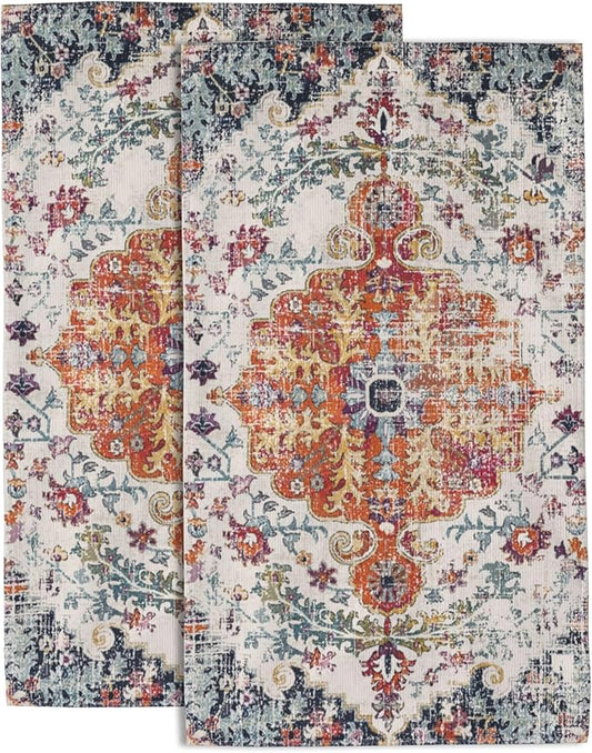 Hand Towels Set of 2 Turkish Carpet Towels for Bathroom Soft Absorbent Decorative Hand Bath Towels Dish Towels for Kitchen Sports Gym Yoga Home Decor 14 x 28 in