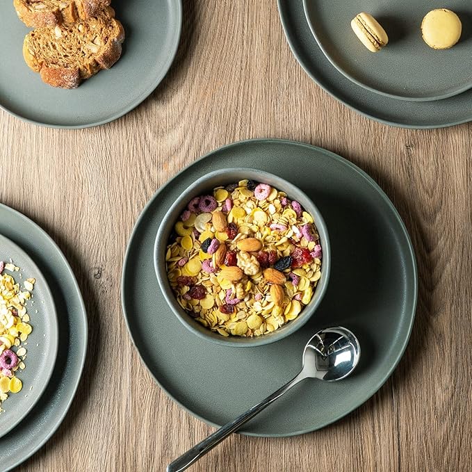 AmorArc Stoneware Dinnerware Sets, Wavy Rim Ceramic Plates and Bowls Sets, Highly Chip and Crack Resistant | Dishwasher & Microwave & Oven Safe Dishes set, Service for 4 (12pc)