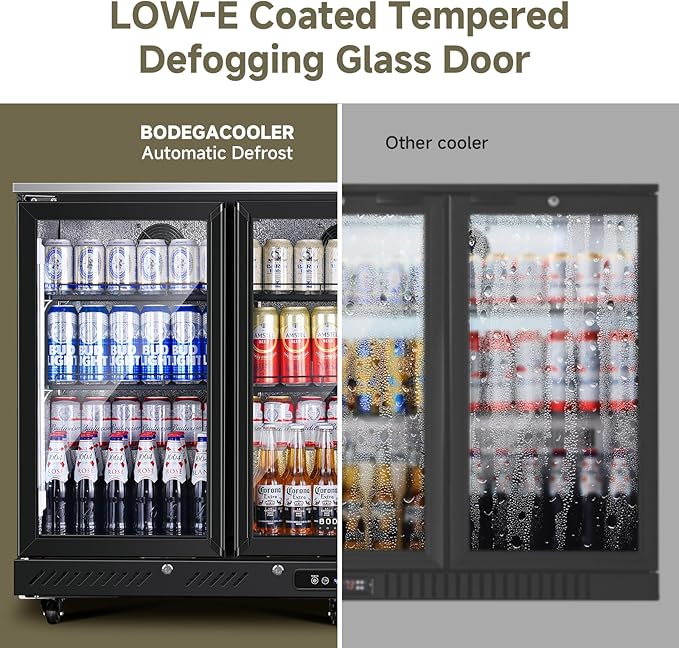 BODEGACOOLER Back Bar Cooler with 3 Glass Doors,12 Cu.Ft Undercounter Commercial Bar Beverage Refrigerator,Stainless Steel Top Drink Fridge for Beer Soda LED Lighting,DOE Approved,Restaurant,Store