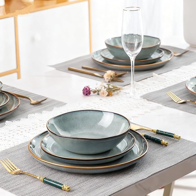 AmorArc Ceramic Dinnerware Sets,Handmade Reactive Glaze Stoneware Plates and Bowls Set,Highly Scratch Resistant | Dishwasher & Microwave Safe Dishes Set,Service for 12 (36Pcs)