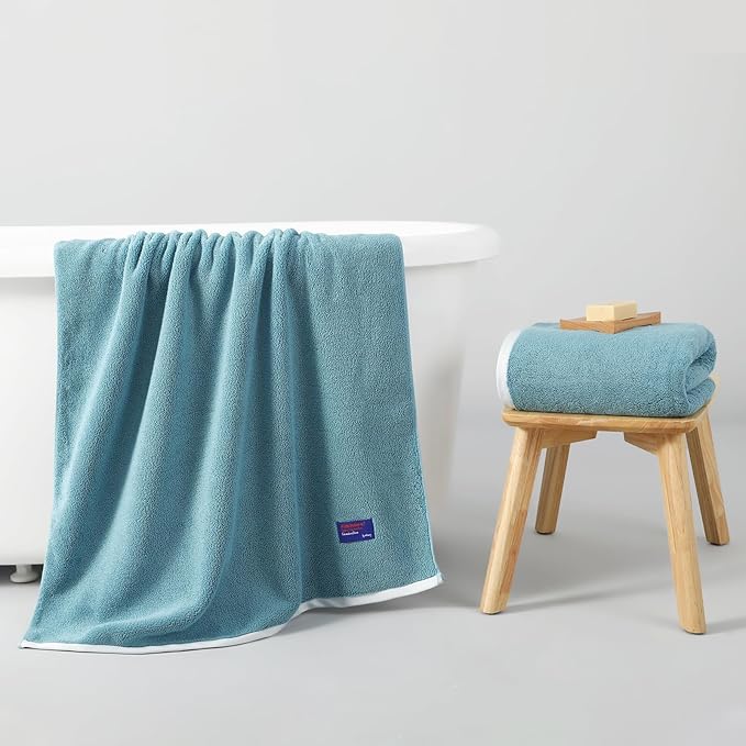 REDKISS 2 Pack 100% Cotton Bath Towels with Luxury Embellished Border Design, Oversized 27 x 54 Inches & 600 GSM Ultra Soft Bath Towel Set, Quick to Dry Towels for Bathroom, Gym, Spa, Hotel, Sky Blue