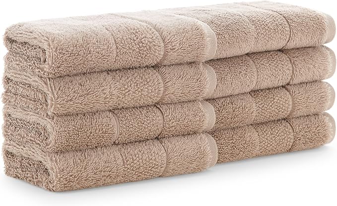 Aston & Arden Aegean Terry Wash Cloths - Set of 8 - Ringspun Turkish Cotton Thick and Soft Absorbent Luxury Hotel and Spa Bathroom Towel, 600 GSM, 13 x 13 in, Hummus