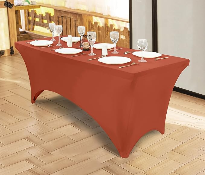 Utopia Kitchen 6FT Spandex Tablecloth [1 Pack, Light Coffee] 200 GSM Stretch, Fitted, Washable and Wrinkle Resistant Table Cloth Rectangle Cover for Trade Shows, Wedding, Parties [72Lx30Wx30H Inch]