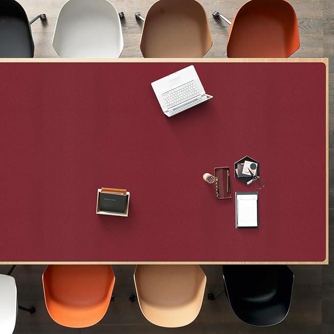 Wine Red Plastic Table Cover Protector, 36" x 72" Waterproof Easy Flat PVC Desk Pad Mat, 1.5mm Thick Rectangle Vinyl Table Top Protector for Dining Room Table, Office, Dresser