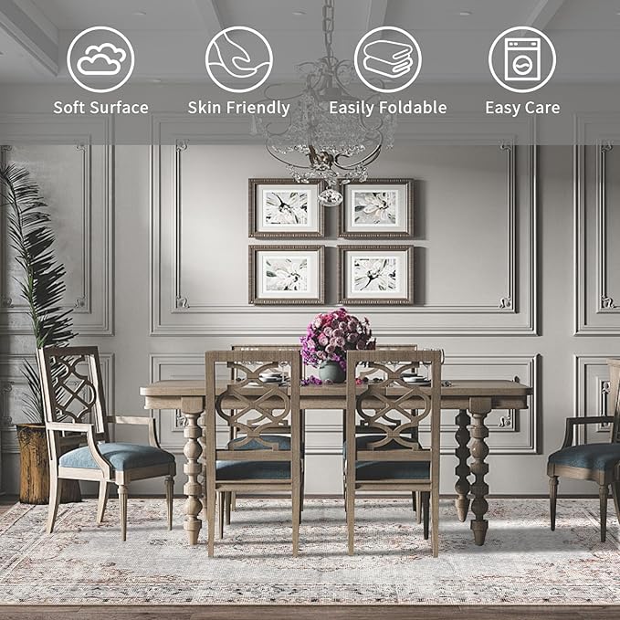 Easy-Going Large Area Rug 8x10 Washable Boho Rugs for Living Room Non-Slip Bedroom Rug Low Pile Lightweight Vintage Distressed Throw Rug for Dining Room Kitchen Home Office Carpet, Grey Brick