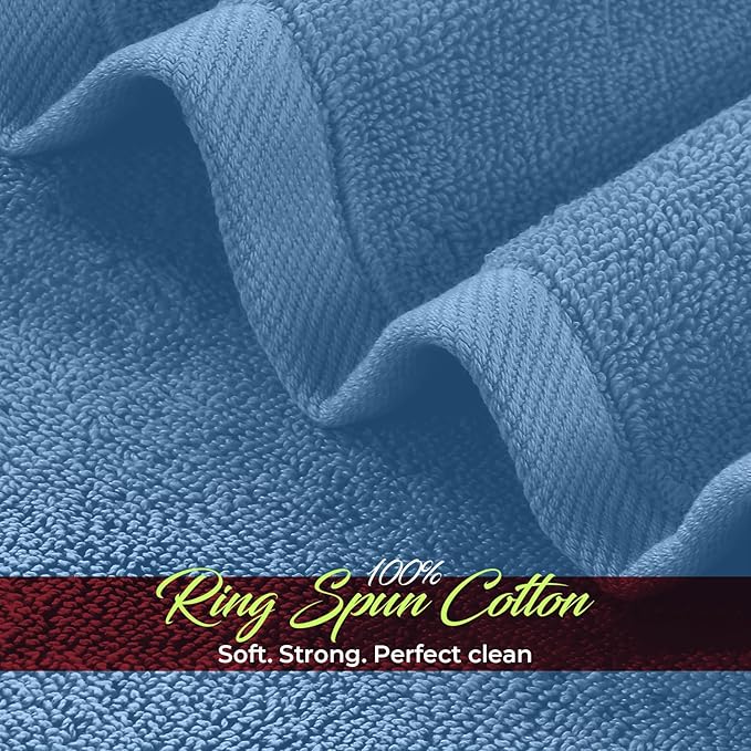 RIVERSIDE 12 Pack Washcloths - 12x12 Inches, 400 GSM, 100% Ring-Spun Cotton - Soft, Absorbent & Durable Face and Body Towels - for Bathroom, Spa, Gym, Makeup Removal & Everyday Use - Medium Blue
