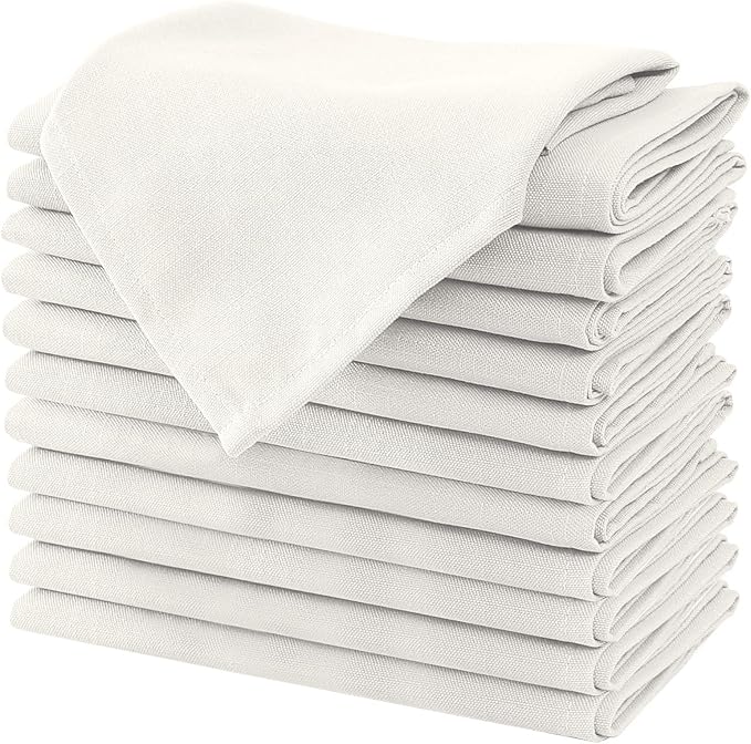 H.VERSAILTEX Cloth Napkins Set of 12 (18" X 18") Linen Textured Dinner Napkins Waterproof Extra Soft Thick Durable Reusable Napkins with Hemmed Edges for Dinners, Weddings and Everyday Use, Ivory