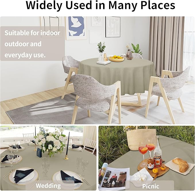 Easy-Going Faux Linen Waterproof Spill-Proof Tablecloth Stain Resistant Round Table Cloth Wrinkle Free Decorative Fabric for Kitchen, Dining, Party, Weddings, Restaurants (70 in-Round, Linen)