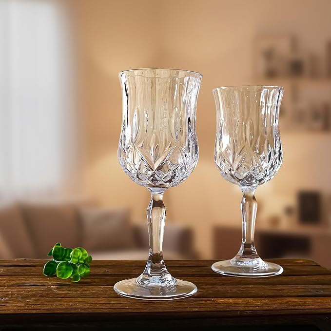 Wine Glasses Set of 12, 7.5Oz Crystal Clear Cordial Glasses with Stem, Vintage Embossed Cordial Glasses, Goblet Glassware for Wine, Whiskey, Liqueur, Perfect for Party, Wedding, Anniversary