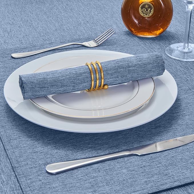 Cloth Place Mats Set of 8–Reusable Rectangular Waterproof Fabric Polyester Washable Wipeable Heat Resistant Linen for Kitchen Dining Dinner Restaurant Wedding Table(Denim blue/13x19 Inch)