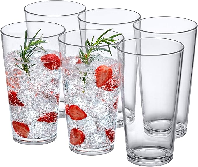 Amazing Abby - Serenity - 30-Ounce Plastic Tumblers (Set of 6), Iced-Tea Drinking Glasses, All-Clear Reusable Cups, Stackable, BPA-Free, Shatter-Proof, Dishwasher-Safe