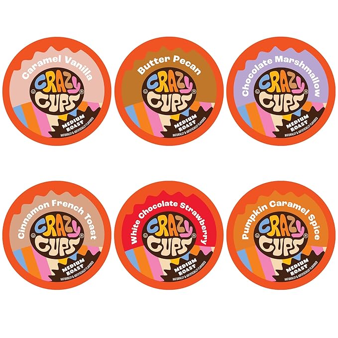 Crazy Cups Flavored Hot or Iced Coffee, for the Keurig K Cups Coffee 2.0 Brewers, Variety Pack, 72 Count