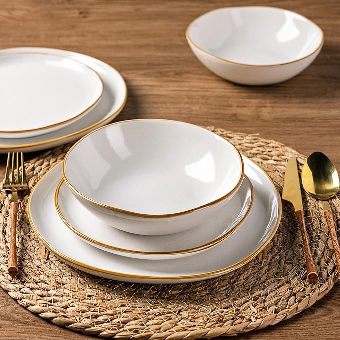 AmorArc Ceramic Dinnerware Sets,Handmade Reactive Glaze Stoneware Plates and Bowls Set,Highly Chip and Crack Resistant Dishware | Dishwasher & Microwave Safe Dishes Set,Service for 4(12Pcs)