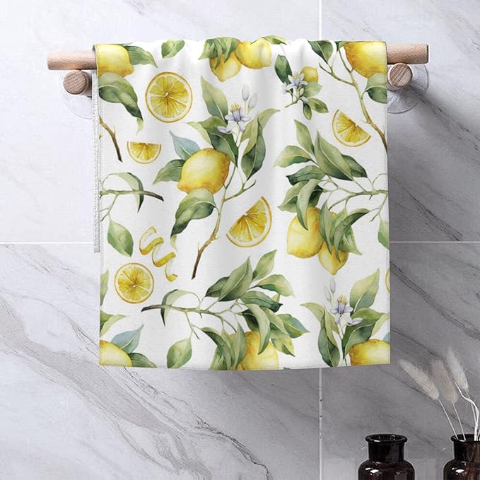 Lemon Hand Towel Set,Branches Ripe Lemons Hand Towels for Bathroom 2 Pack Soft Absorbent Decorative Dish Towel for Kitchen Sports Gym Yoga Home Decor 14 x 28 in
