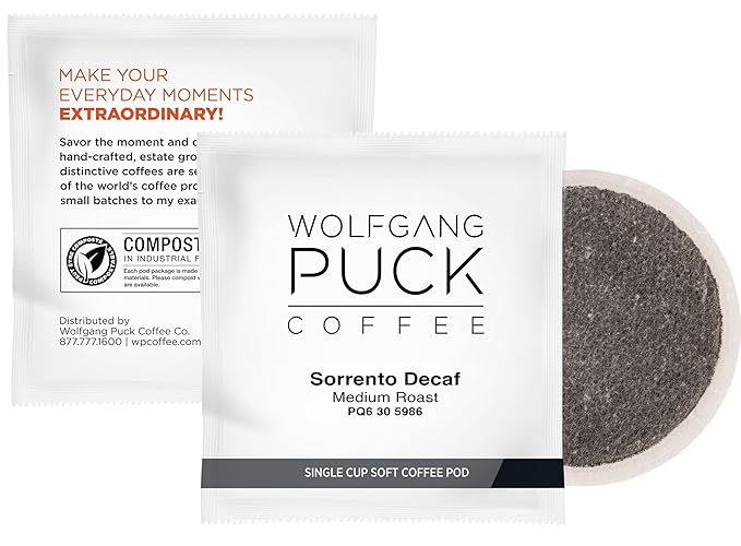 Wolfgang Puck Soft Coffee Pods, Sorrento Decaf, 9.5 Gram, 18-Count (Pack of 1)