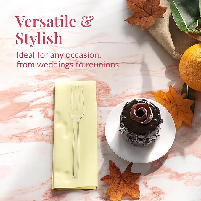 Prestee 100 Count Plastic Forks - Heavy Duty Forks Disposable for Parties, Events, and Catering - Crystal Clear Silverware and Durable Plastic Utensils Flatware Set for Weddings and Celebrations