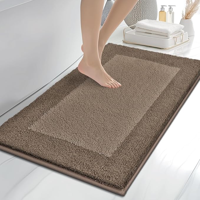 Bathroom Rugs 24" x 36", Non-Slip Extra Soft Absorbent Bath Rugs, Machine Washable Quick Dry Bath Mats for Bathroom Floor, Shower, Bathtub and Sink, Grayish Brown & Coffee