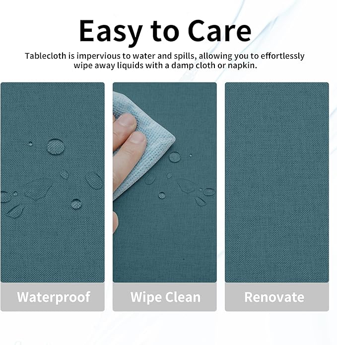 Easy-Going Faux Linen Waterproof Spill-Proof Tablecloth Stain Resistant Rectangle Table Cloth Wrinkle Free Decorative Fabric for Kitchen, Dining, Party, Weddings, Restaurants (60x102 in, Turquoise)