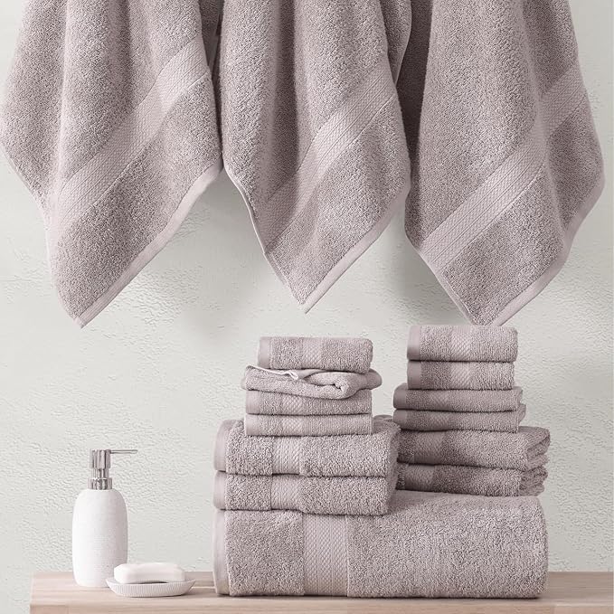 LANE LINEN 100% Cotton Bathroom Towel Set - 6 Pieces - Fluffy, Super Soft & Highly Absorbent - 2 Large Bath Towels, 2 Washcloths, 2 Hand Towels - Ringspun, Double Sided Cotton Terry - Platinum