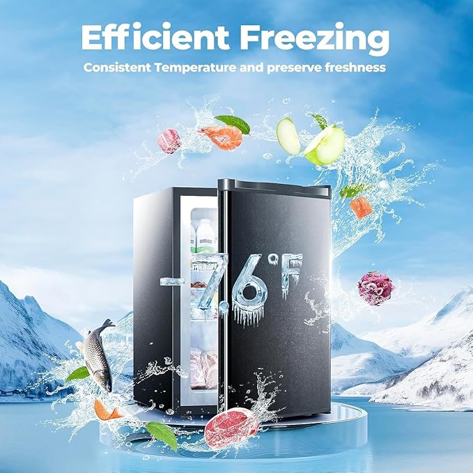 3.0 Cu.ft Upright Freezer, Small Mini Freezer with Adjustable Thermostat, Removable Shelves, Reversible Single Door, for Bedroom/Home/Dorms/Apartment, Black