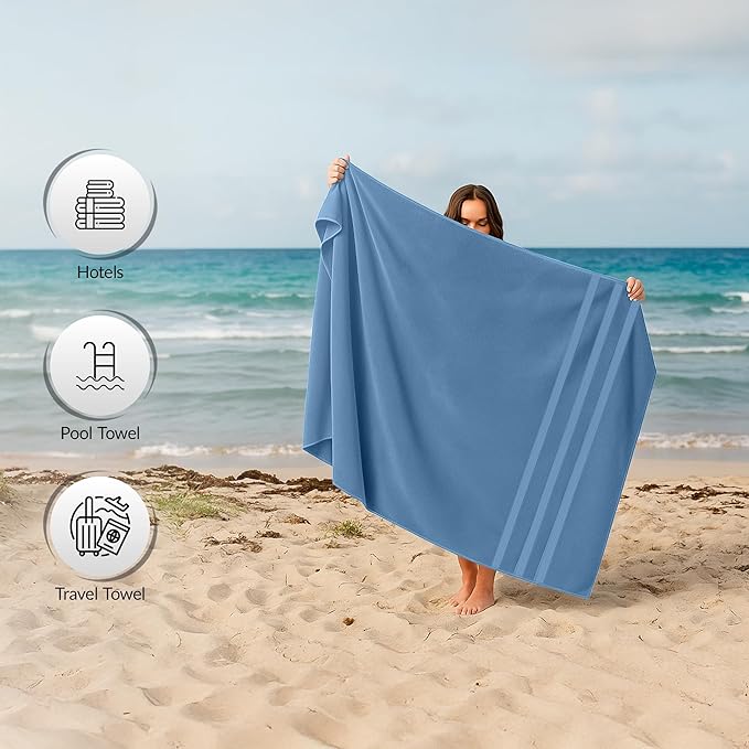 RIVERSIDE Pack of 2 Extra Large Bath Sheets 35 x 70 Inches - 100% Ring Spun Cotton Hotel Quality Oversized Bath Towels - Super Soft, Highly Absorbent & Quicker to Dry - Medium Blue