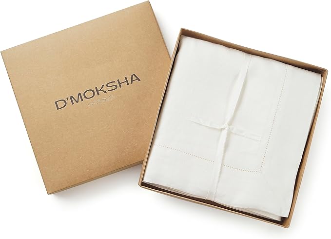 D'Moksha Homes Ivory Linen Tablecloth for Rectangle Tables 60 x 144 Inch - 100% Pure Linen Ivory Table Cloth - Classic Hemstitch, Machine Washable Dining Tablecloth for Christmas, Holiday, New Year