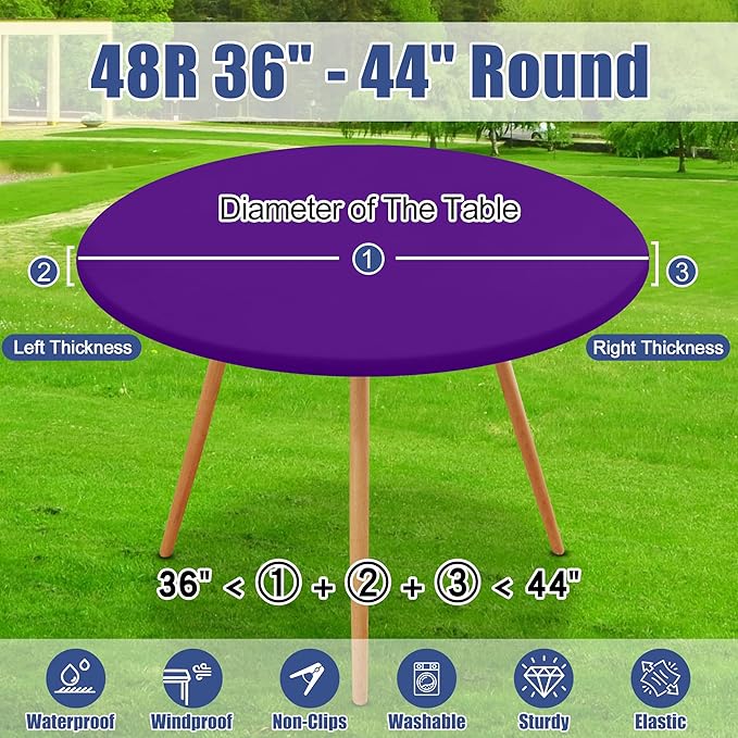 Round Spandex Tablecloth, Elastic Fitted Waterproof Tablecloths for 36"-44" Tables, Stretch Washable Picnic Table Cover for Camping, Dining, Indoor and Outdoor, Purple