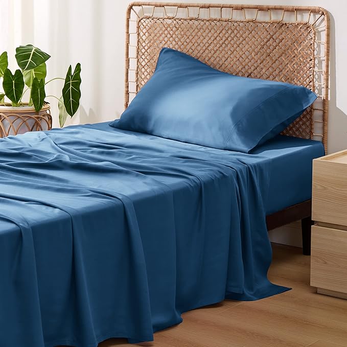 Bedsure Cooling Sheets Twin, Rayon Derived from Bamboo, Breathable & Soft Twin Sheets Set, Deep Pocket Up to 16 Inches, Hotel Luxury Silky Bedding for Hot Sleepers, Teal