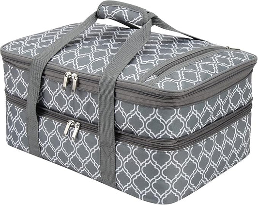Insulated Casserole Carrier Bag - Portable Thermal Food Tote Carrying Case Bag for 9x13/11x15 Inch Pans - Keep Hot/Cold 4+ Hours - Double Decker for Festival Potlucks, Camping or Outdoor Events
