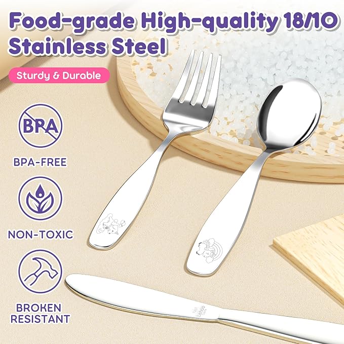 Lehoo Castle Toddler Utensils, 6 Pcs Toddler Silverware 3 Year Old Forks and Spoons, Kids Silverware Set Stainless Steel, Metal Silverware for Toddlers (Unicorn)