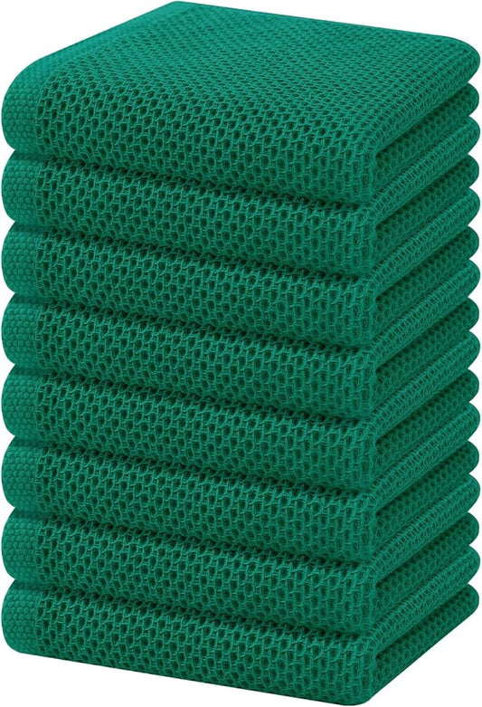Homaxy 100% Cotton Waffle Weave Kitchen Dish Towels, Ultra Soft Absorbent Quick Drying Cleaning Towel, 13 x 28 Inches, 8-Pack, Dark Green